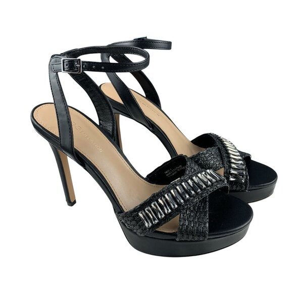 BCBGeneration Women's Black NADIA Raffia Jewel Platform Stiletto Sandals 7.5 NEW - Picture 1 of 4